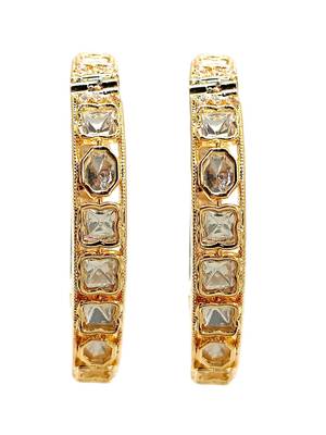 Set of 2 gold plated hexagonal moissanite screw bangles 2