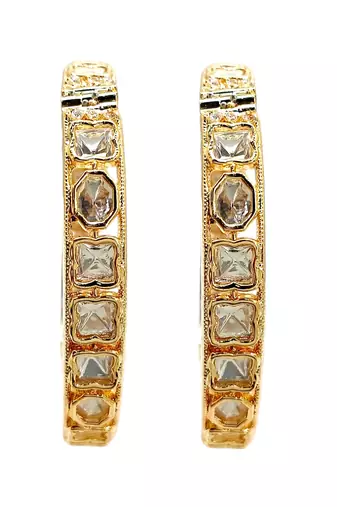 Set of 2 gold plated hexagonal moissanite screw bangles