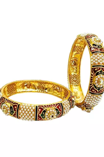 Gold plated set of 2 meenakari moti bangles