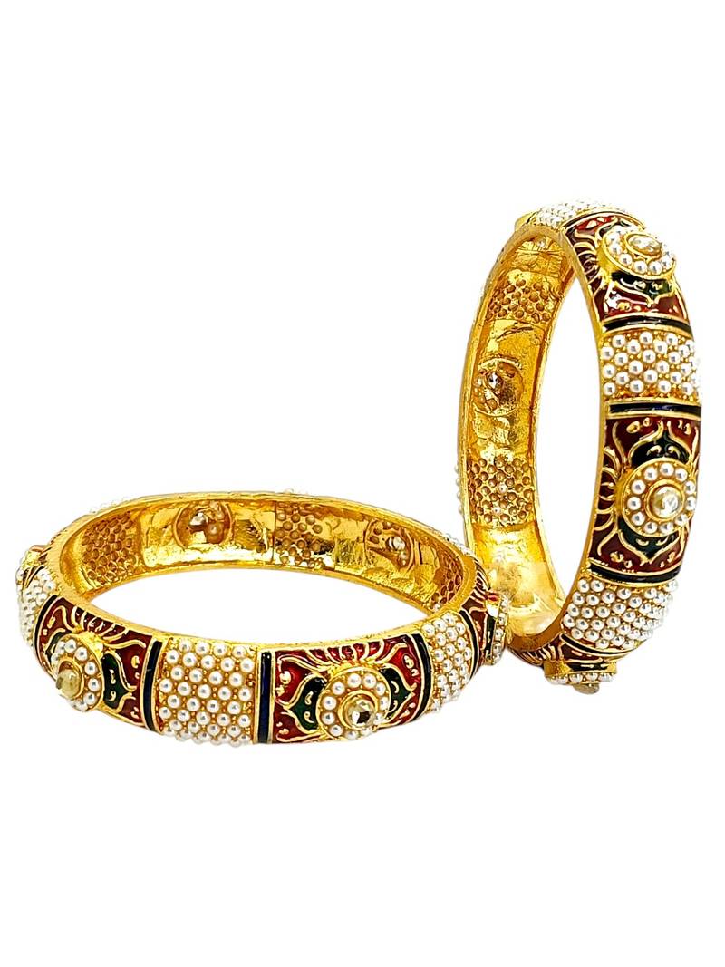 Gold plated set of 2 meenakari moti bangles
