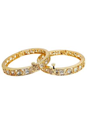 Set of 2 gold plated hexagonal moissanite screw bangles 3
