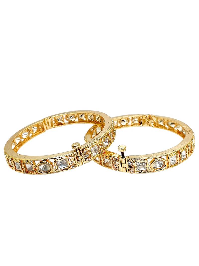 Set of 2 gold plated hexagonal moissanite screw bangles