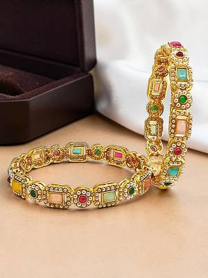 Set of 2 gold plated multicolor stone bangles 1