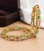 Set of 2 gold plated multicolor stone bangles