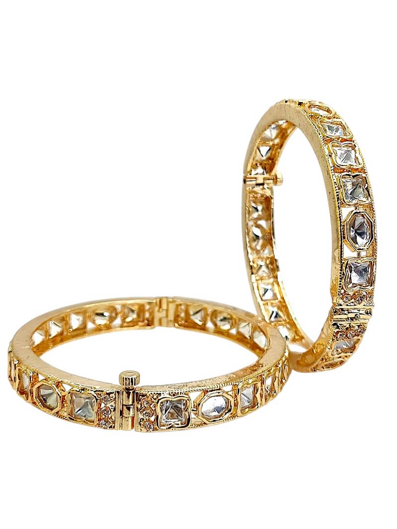 Set of 2 gold plated hexagonal moissanite screw bangles