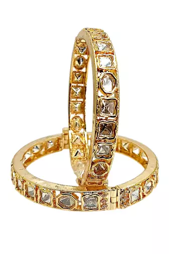 Set of 2 gold plated hexagonal moissanite screw bangles