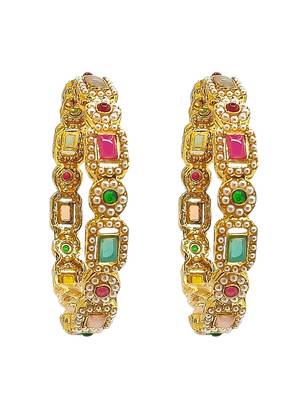 Set of 2 gold plated multicolor stone bangles 2