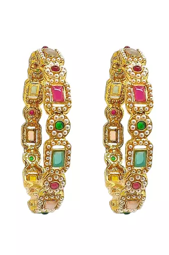 Set of 2 gold plated multicolor stone bangles
