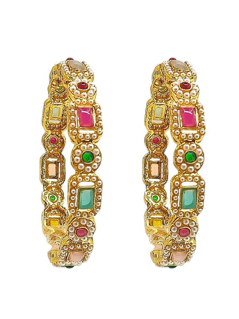 Set of 2 gold plated multicolor stone bangles