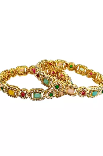 Set of 2 gold plated multicolor stone bangles