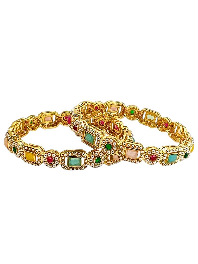 Set of 2 gold plated multicolor stone bangles