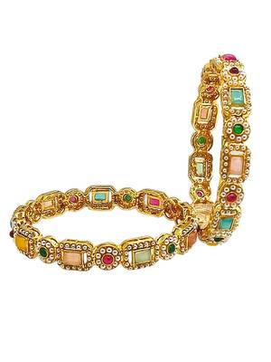 Set of 2 gold plated multicolor stone bangles 4