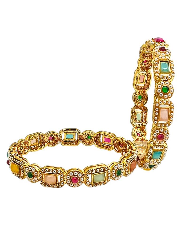 Set of 2 gold plated multicolor stone bangles
