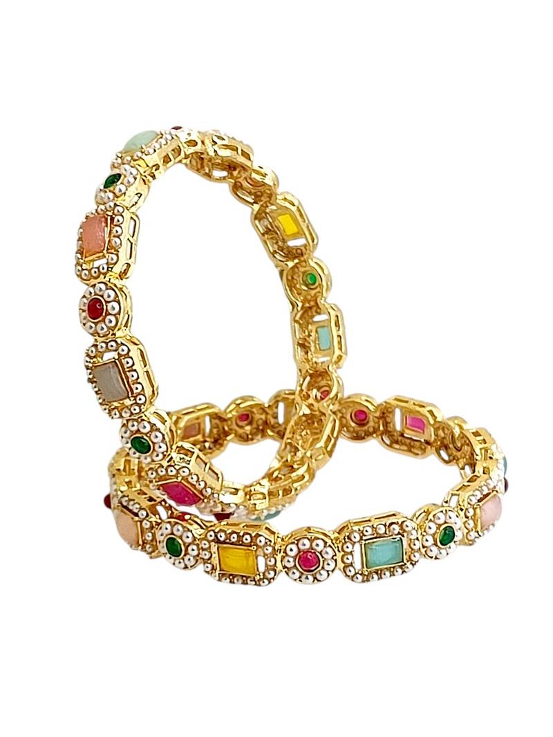 Set of 2 gold plated multicolor stone bangles