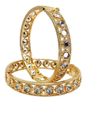 Set of 2 gold plated geometric moissanite screw bangles 2