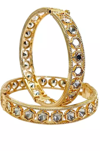 Set of 2 gold plated geometric moissanite screw bangles