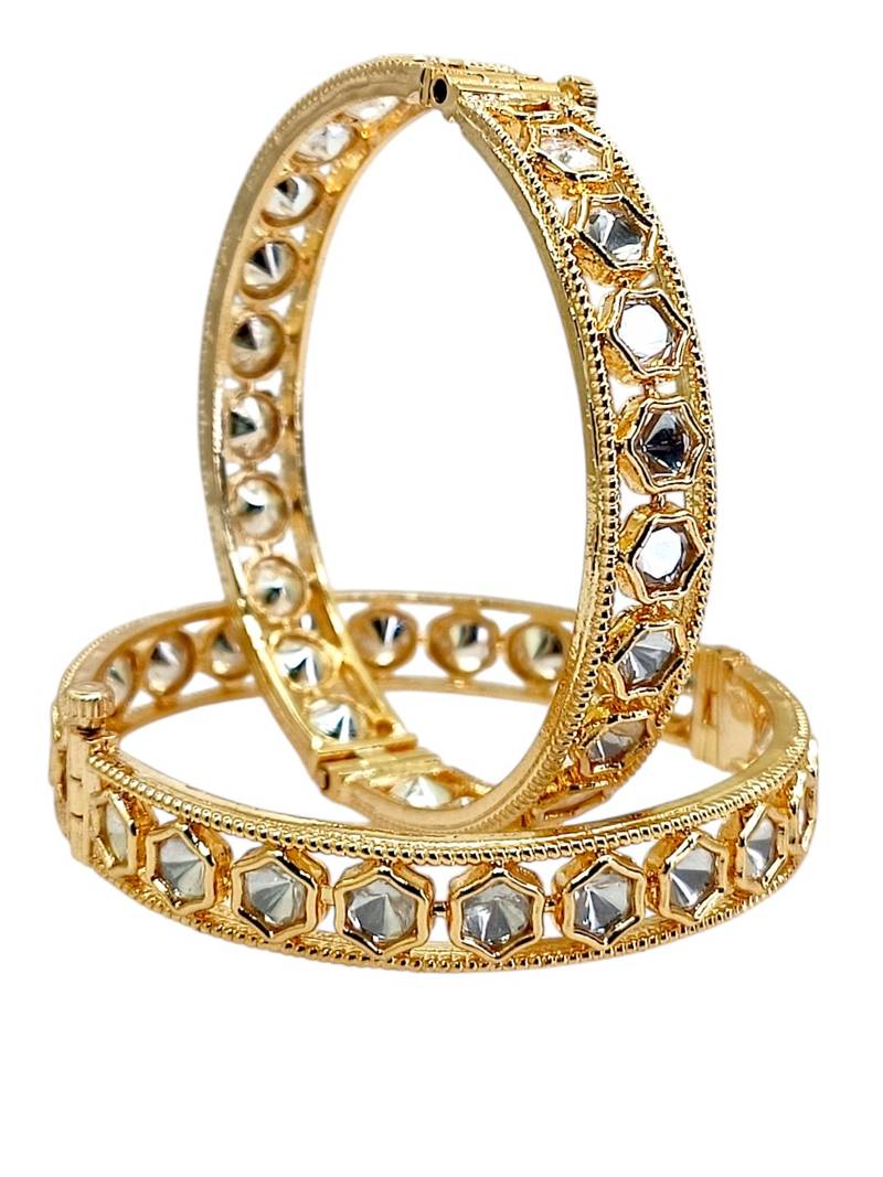 Set of 2 gold plated geometric moissanite screw bangles