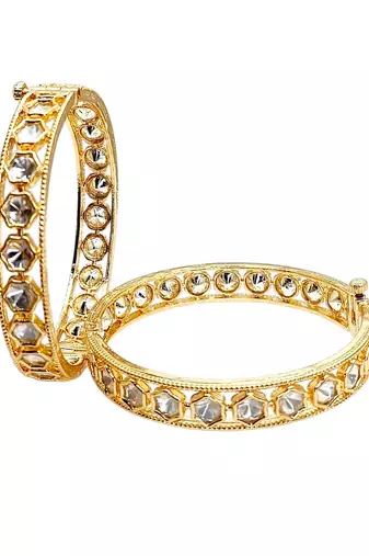 Set of 2 gold plated geometric moissanite screw bangles