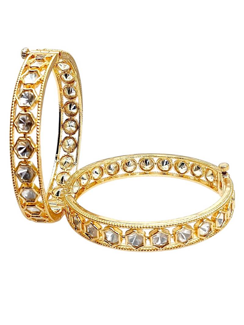 Set of 2 gold plated geometric moissanite screw bangles