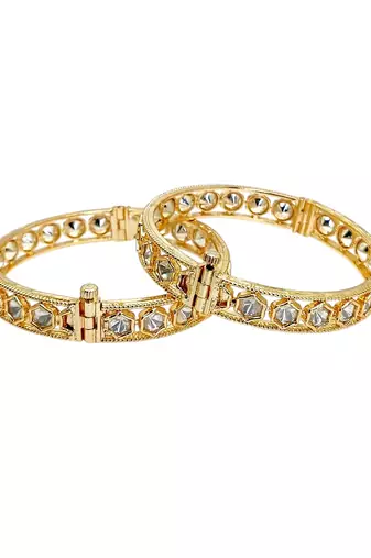 Set of 2 gold plated geometric moissanite screw bangles