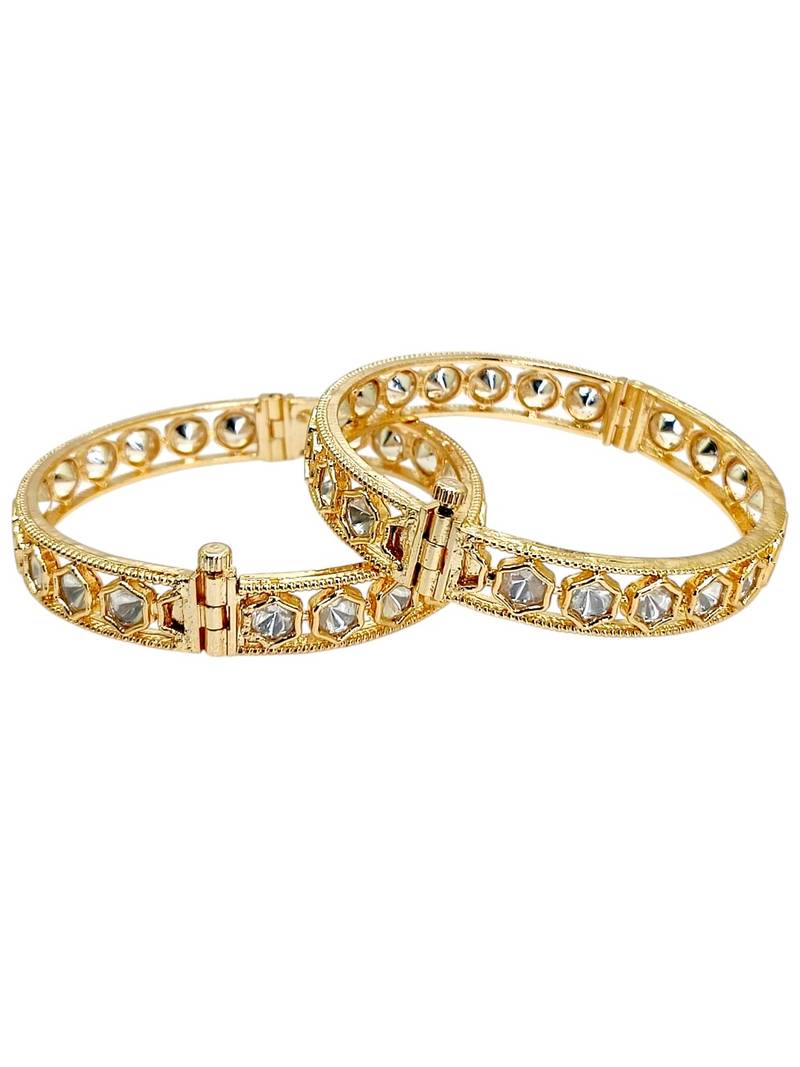 Set of 2 gold plated geometric moissanite screw bangles