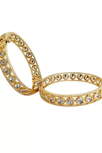 Set of 2 gold plated geometric moissanite screw bangles