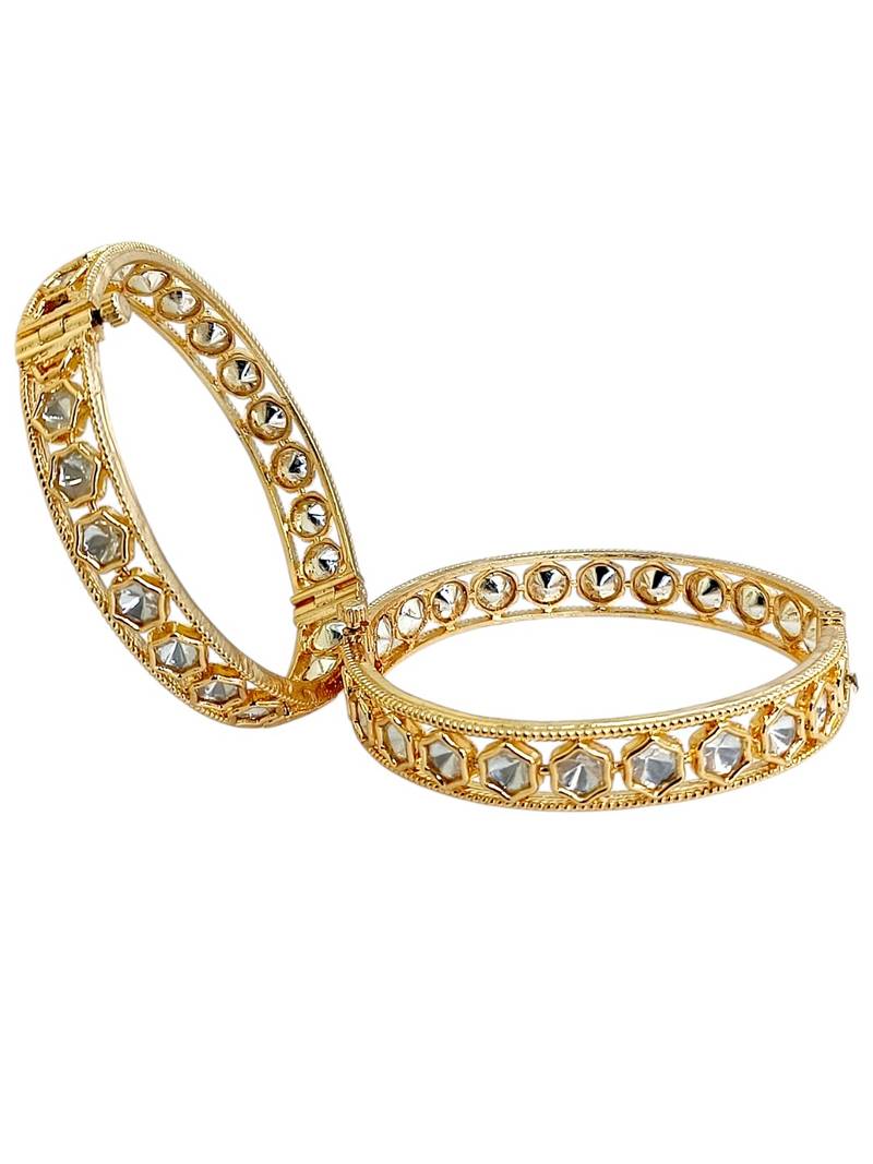Set of 2 gold plated geometric moissanite screw bangles
