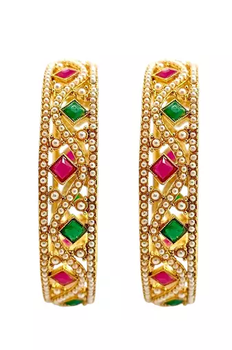 Set of 2 gold plated moti bangle set