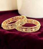 Gold plated set of 2 floral motif cz bangle set