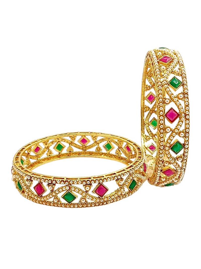 Set of 2 gold plated moti bangle set