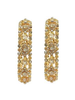 Gold plated set of 2 floral motif cz bangle set 2