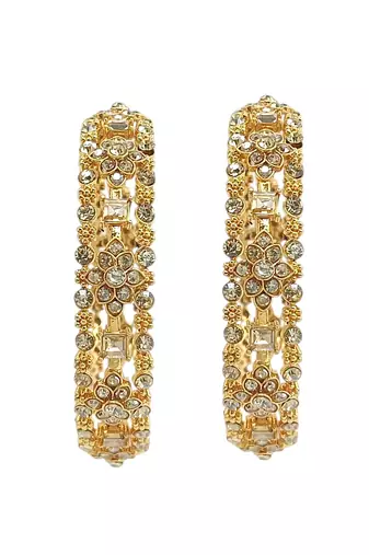Gold plated set of 2 floral motif cz bangle set