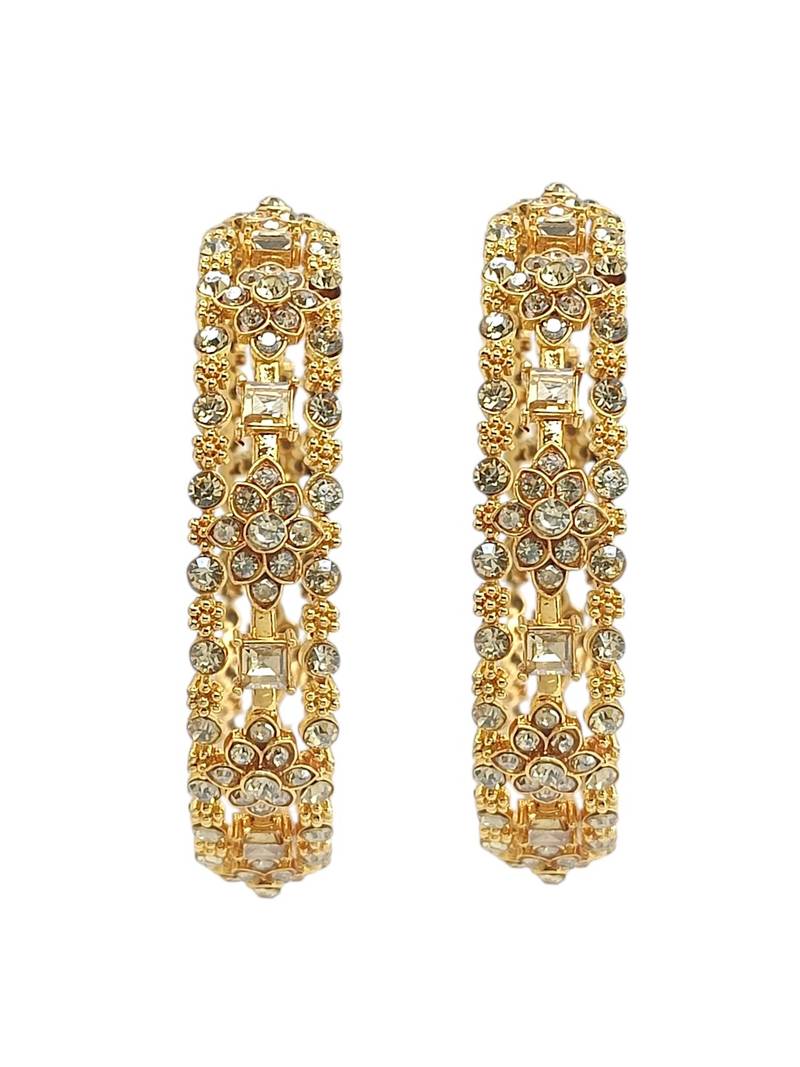 Gold plated set of 2 floral motif cz bangle set