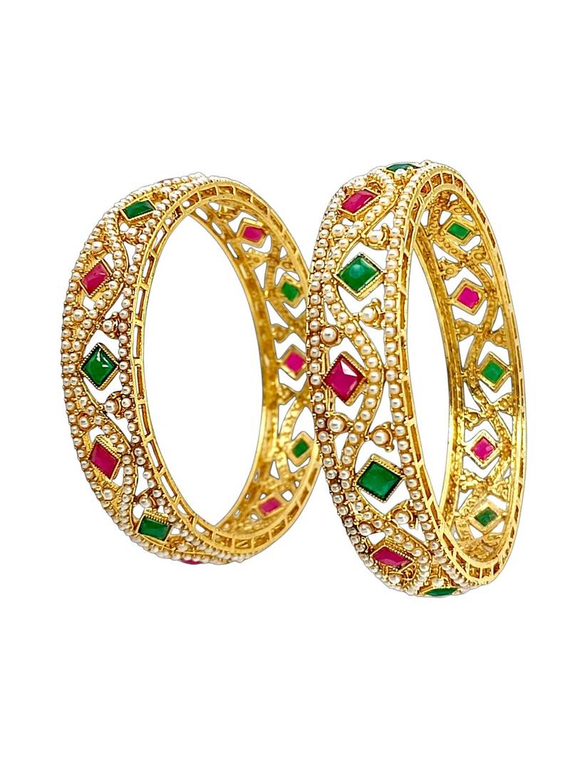 Set of 2 gold plated moti bangle set