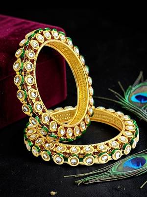 Gold plated toda kundan meenakari set of 2 bangles 1