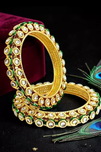Gold plated toda kundan meenakari set of 2 bangles
