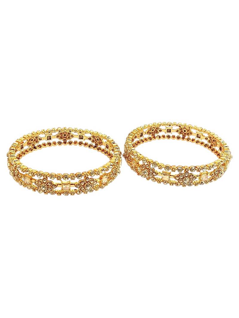 Gold plated set of 2 floral motif cz bangle set