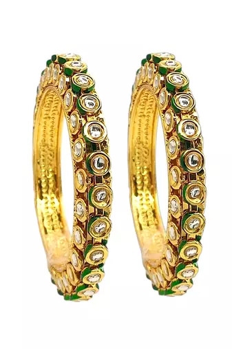 Gold plated toda kundan meenakari set of 2 bangles
