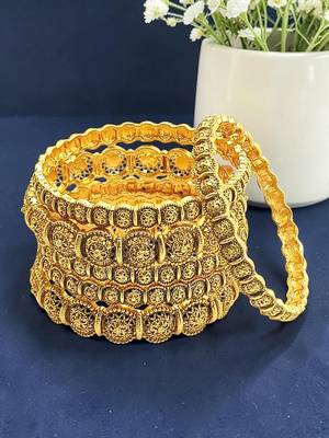 Set of 6 antique gold plated filigree design bangle set 1