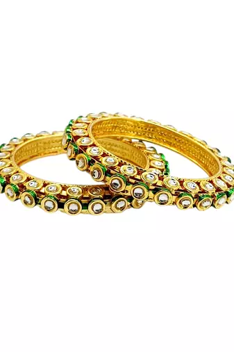 Gold plated toda kundan meenakari set of 2 bangles