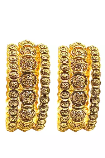 Set of 6 antique gold plated filigree design bangle set
