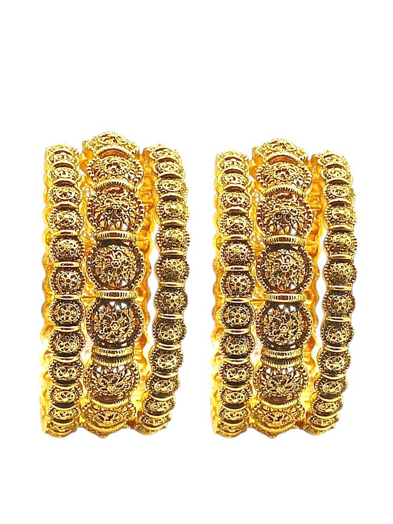 Set of 6 antique gold plated filigree design bangle set
