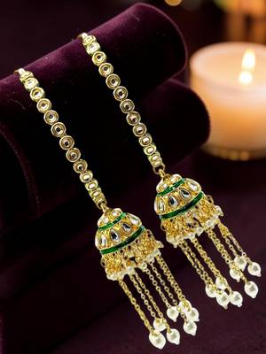 Gold plated set of 2 kundan jhumka bangles 1