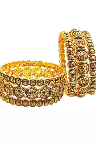 Set of 6 antique gold plated filigree design bangle set
