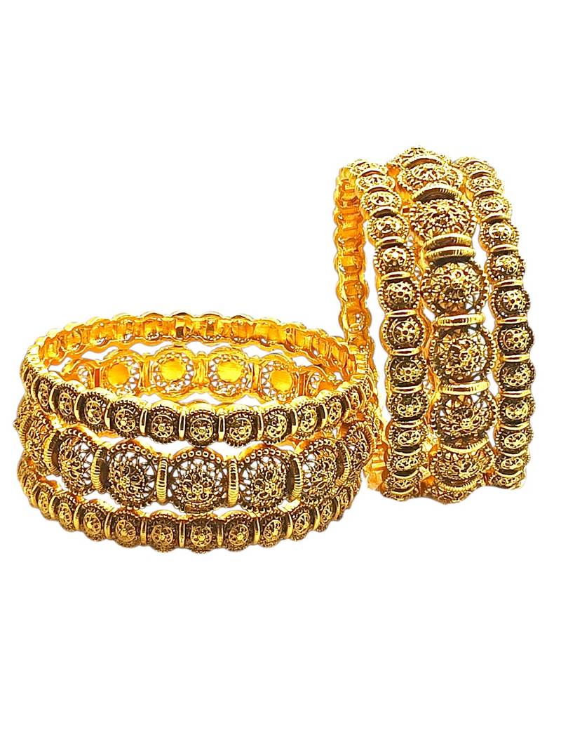 Set of 6 antique gold plated filigree design bangle set