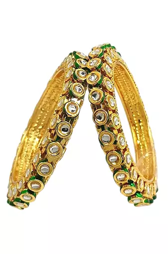 Gold plated toda kundan meenakari set of 2 bangles