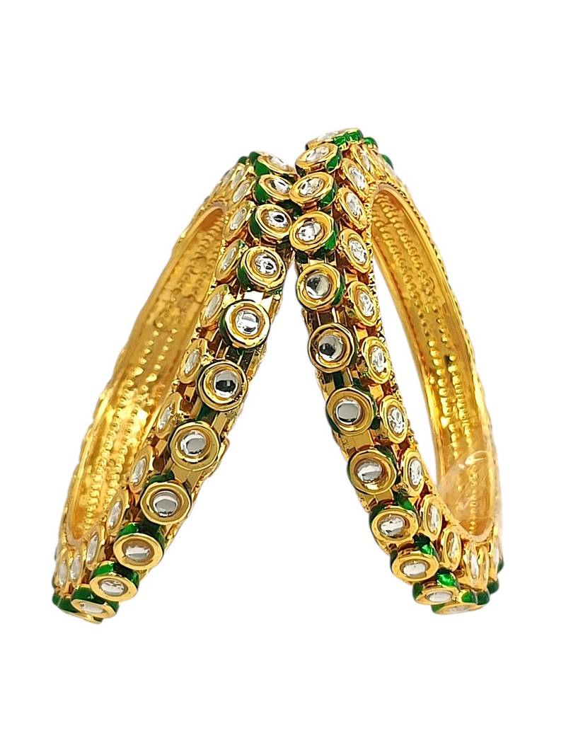 Gold plated toda kundan meenakari set of 2 bangles