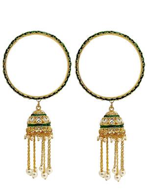 Gold plated set of 2 kundan jhumka bangles 2