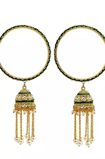 Gold plated set of 2 kundan jhumka bangles