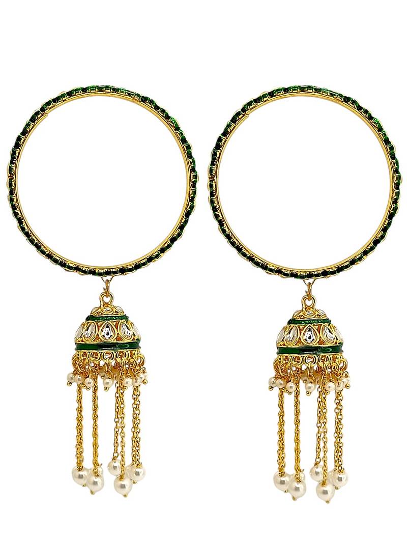 Gold plated set of 2 kundan jhumka bangles